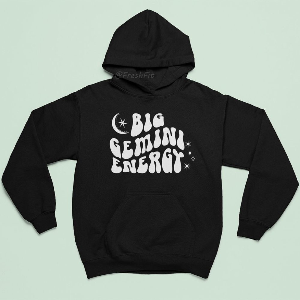 🆕Big Gemini Energy Zodiac Black Fleece Pullover Hoodie Sweatshirt